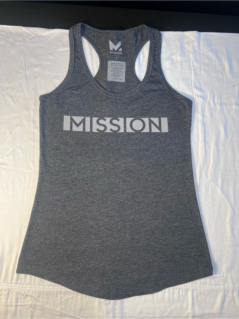 Mission Women's Charcoal Racerback Performance Tank top, Size Small